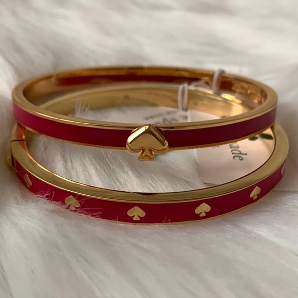 KATE SPADE Thin Enamel Hinged Bangles Set in Bright Rose - Picture 2 of 3